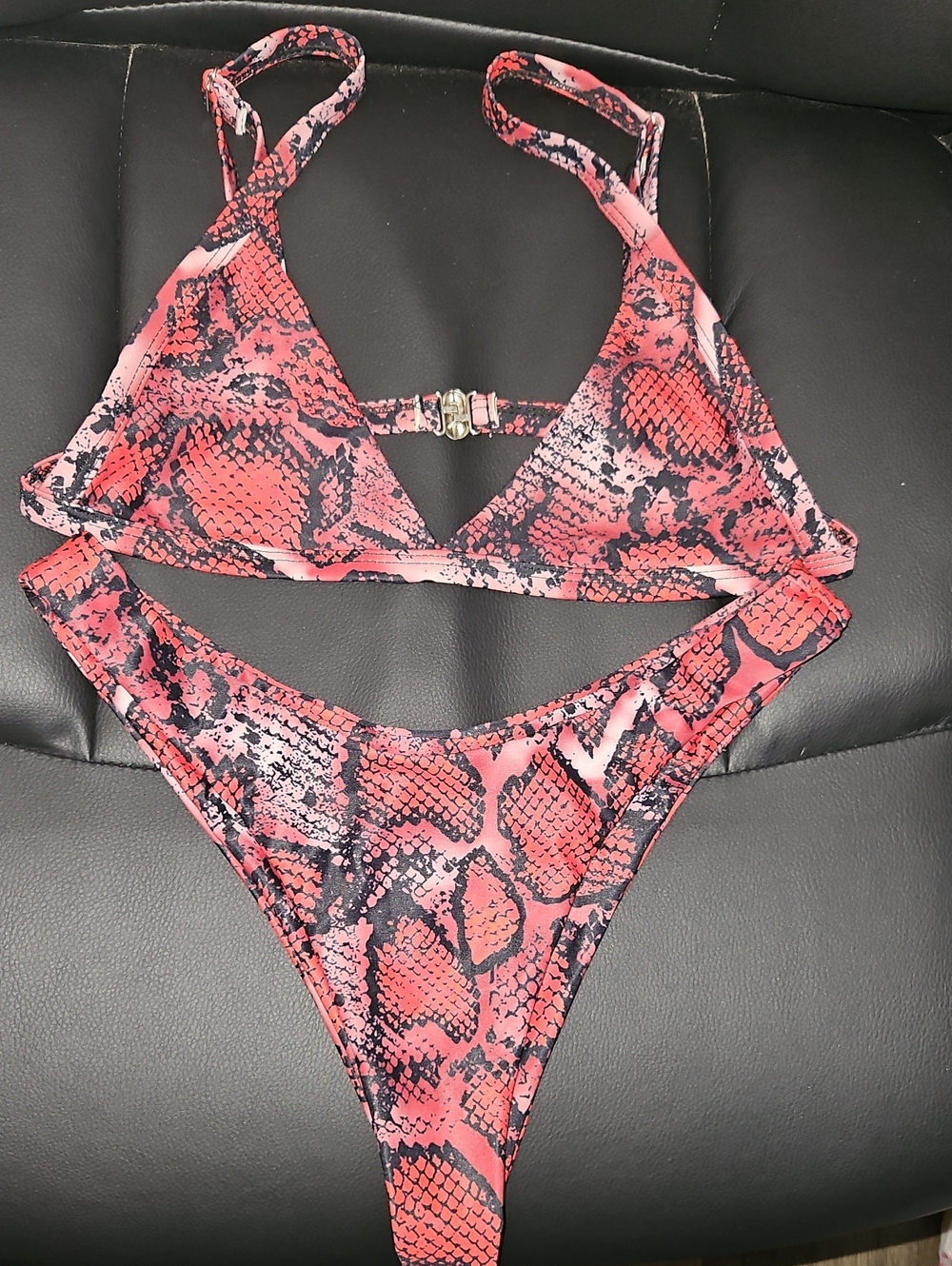 Red Snake-Print 2 Piece Bathing Suit
